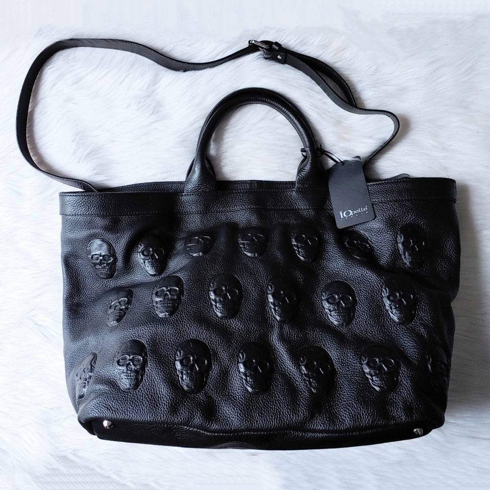 IO Pelle Italia Large Skull Leather Tote Bag
